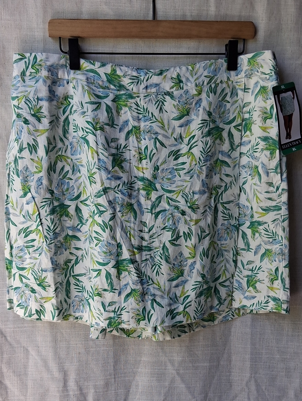 Ellen Tracy Floral Linen Blend Skort XL Green White